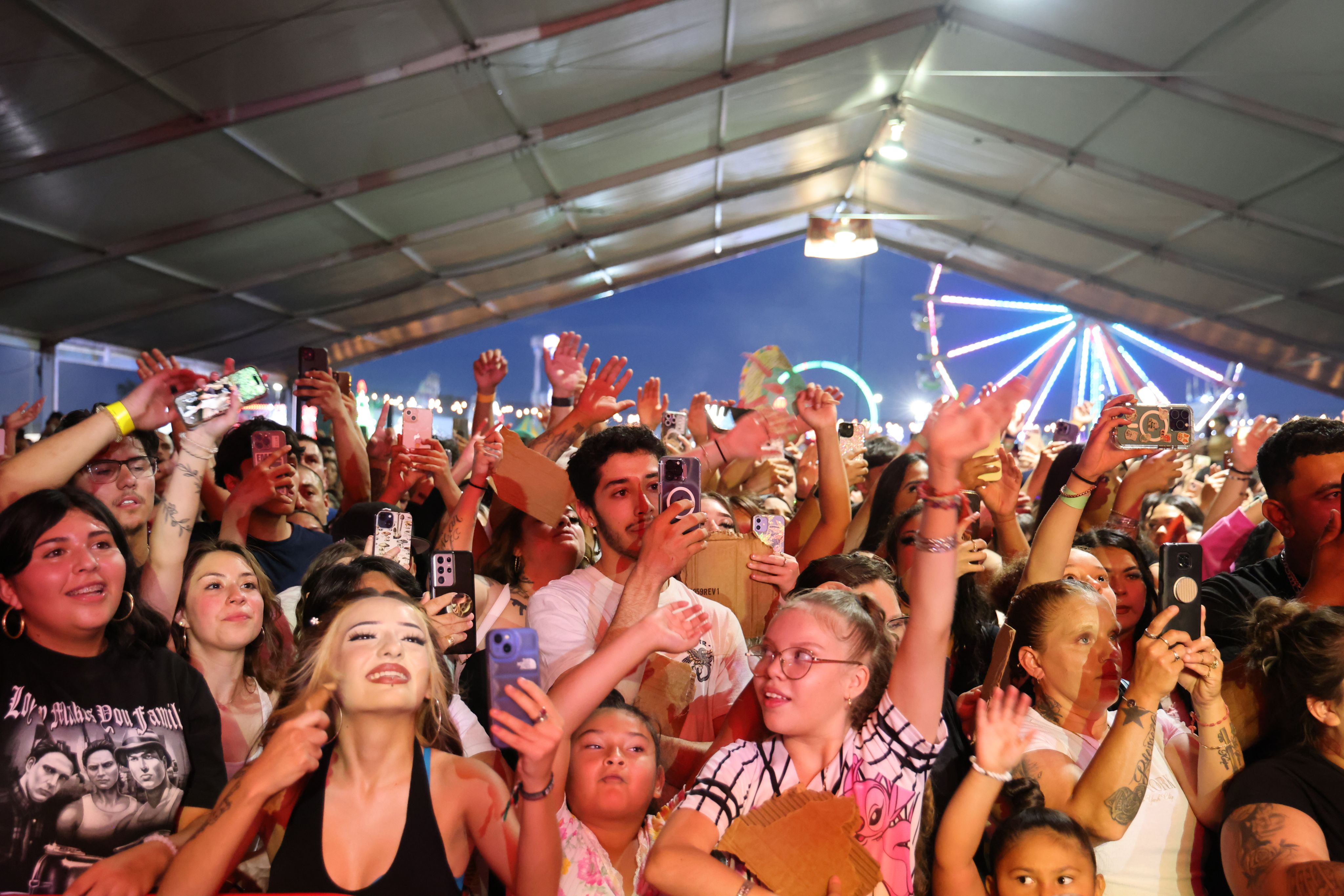 A crowd gathering at one of the grandstand events at the Adams County Fair.