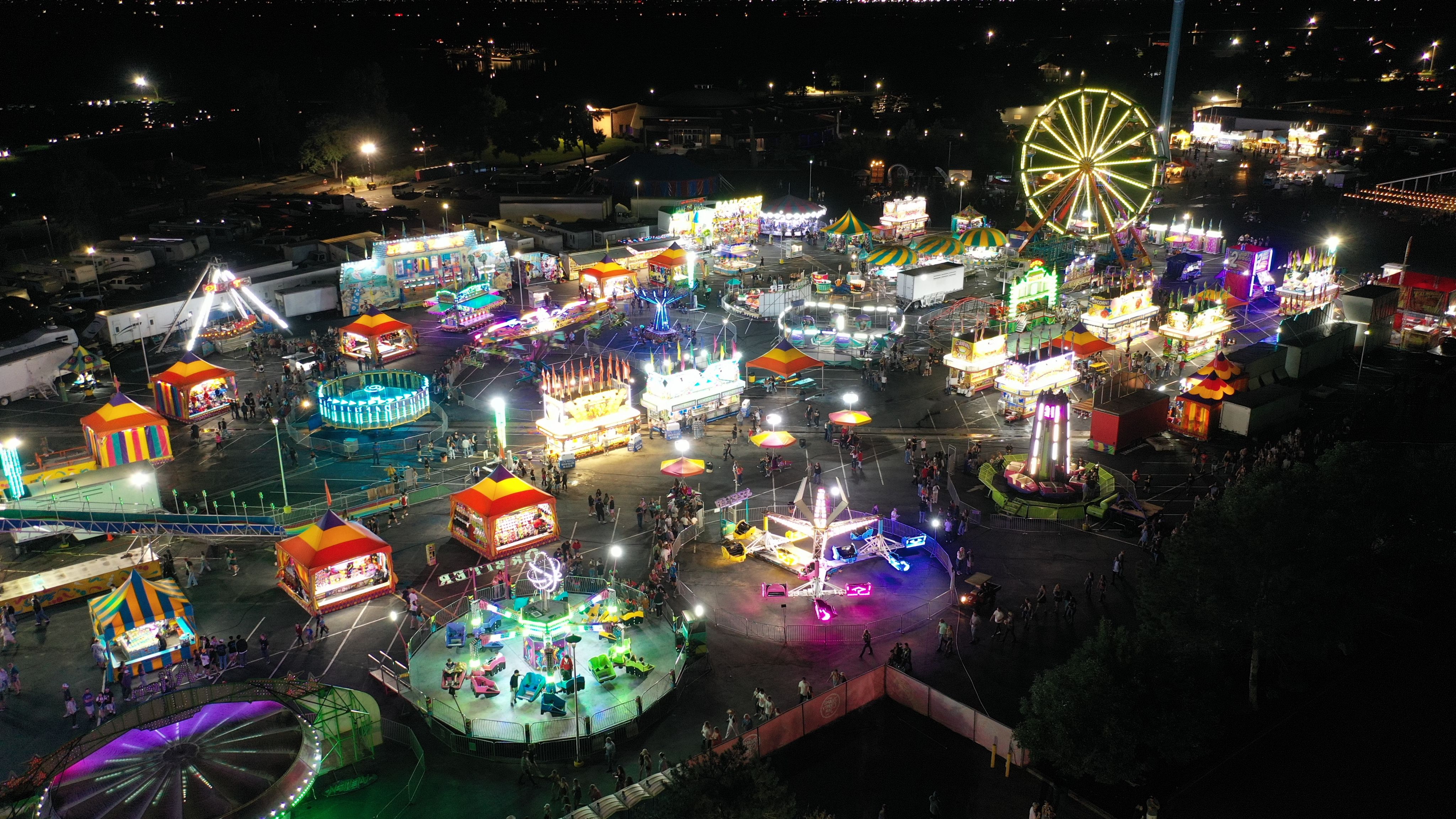The bright lights of the Adams County Fair Midway.